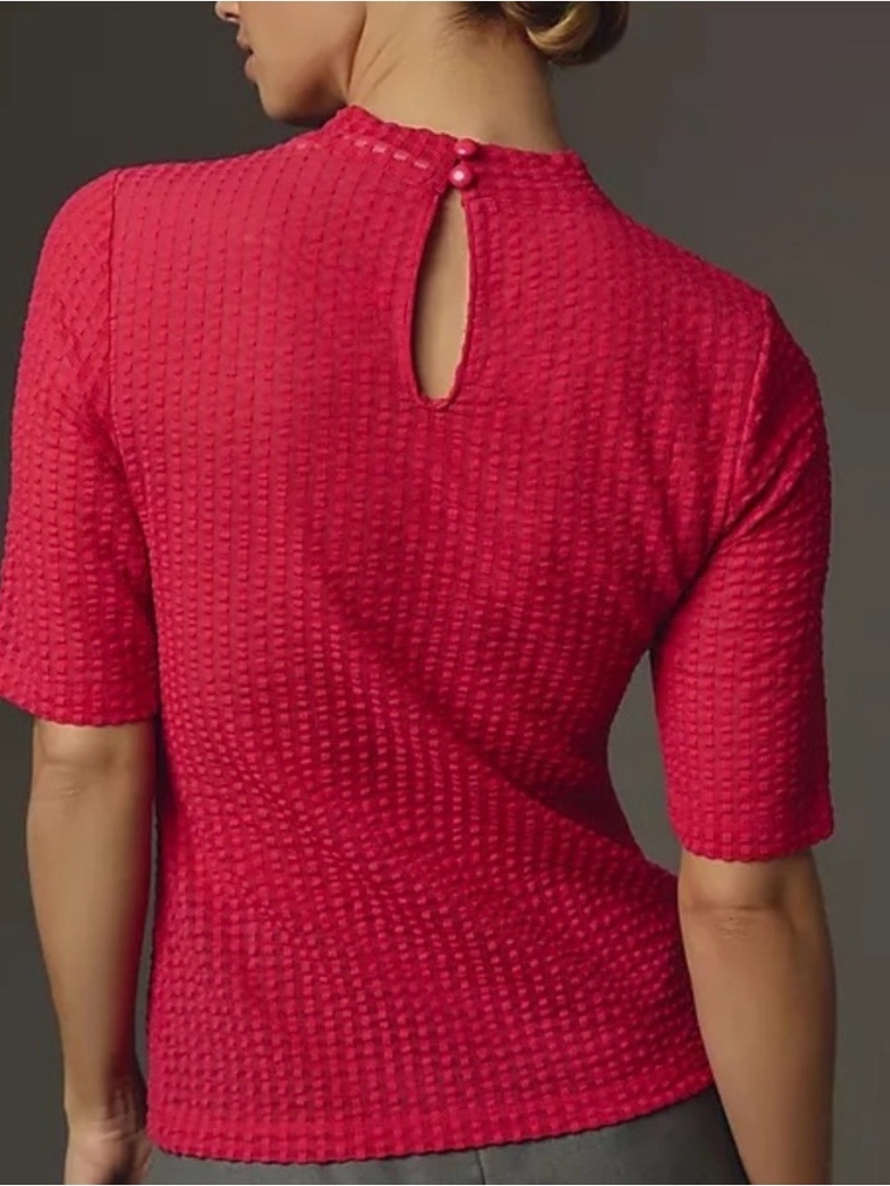 Maeve by Anthropologie Pink Textured Short Sleeve Top Mock Neck